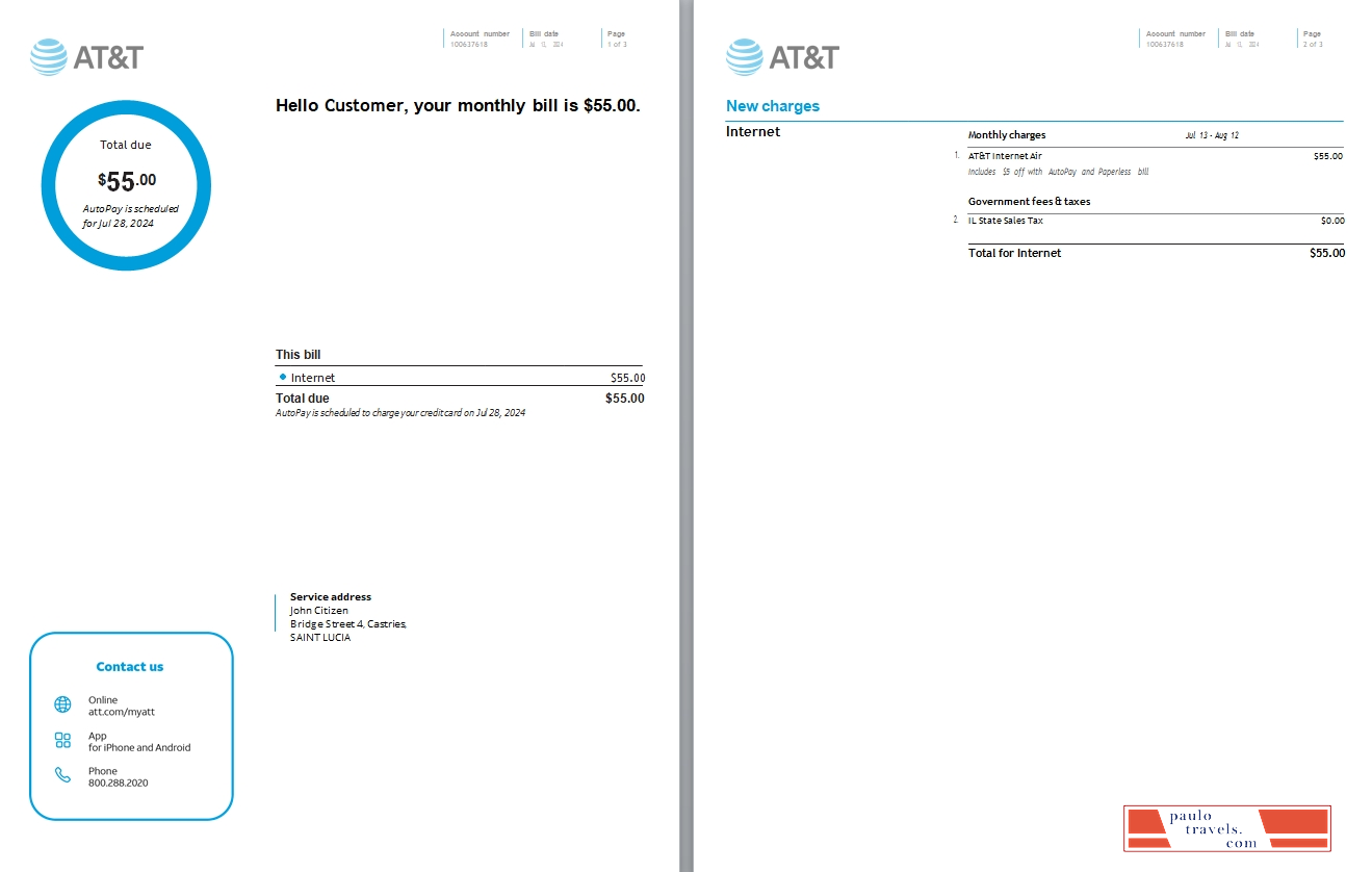 Saint Lucia internet utility bill, 3 pages scr